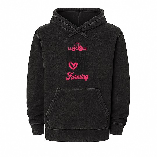 Farming Farmer Girl Tractor Mineral Wash Hoodies