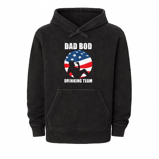 Mens Dad Bod Drinking Team American US Flag Vintag Mineral Wash Hoodies