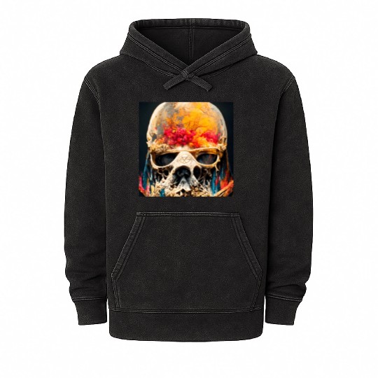 Extremely Realistic Skull in Abstract Art Mineral Wash Hoodies