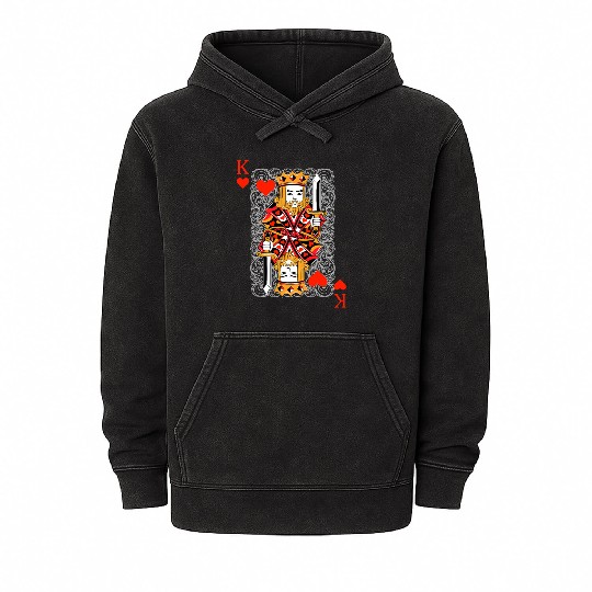 King of Hearts Blackjack Cards Poker 21 K Couple M Mineral Wash Hoodies
