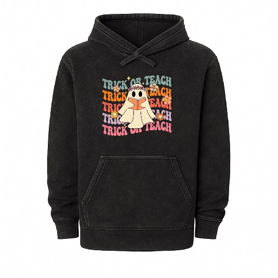 Groovy Trick or Teach Boo Ghost Pre-K Teacher Life Mineral Wash Hoodies