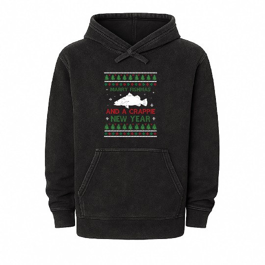 Merry Fishmas And A Crappie New Year - Saying Ugly Mineral Wash Hoodies