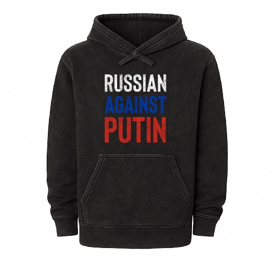 Russian against Putin russia flag grunge Mineral Wash Hoodies