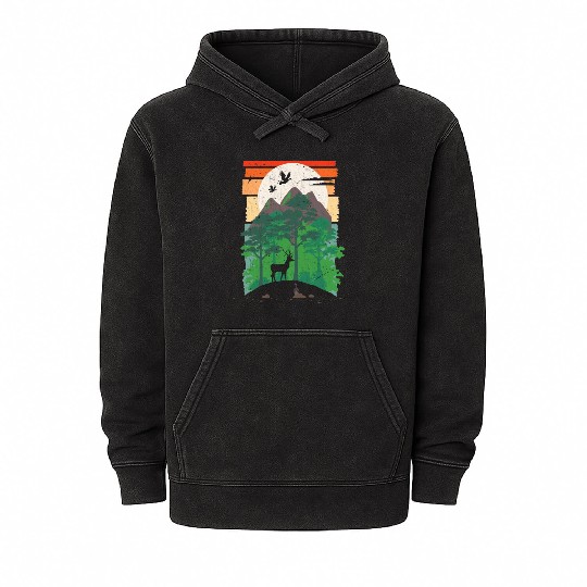 Deer Forest Outdoor Nature Animals Mineral Wash Hoodies