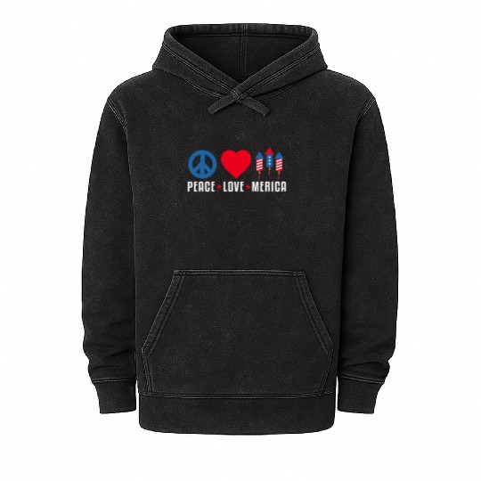 Peace Love Merica US Flag Independence Mineral Wash Hoodies