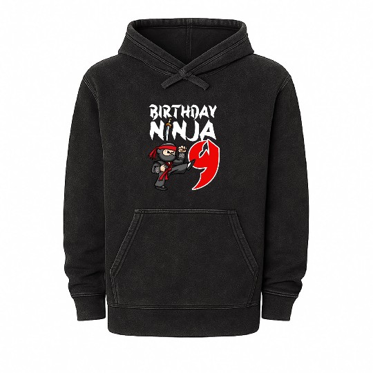 Birthday Party 9 Years Old Japanese Ninja Birthday Mineral Wash Hoodies