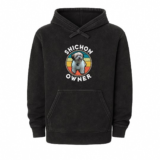 shichon owner cute dog puppy lover vintage sunset Mineral Wash Hoodies
