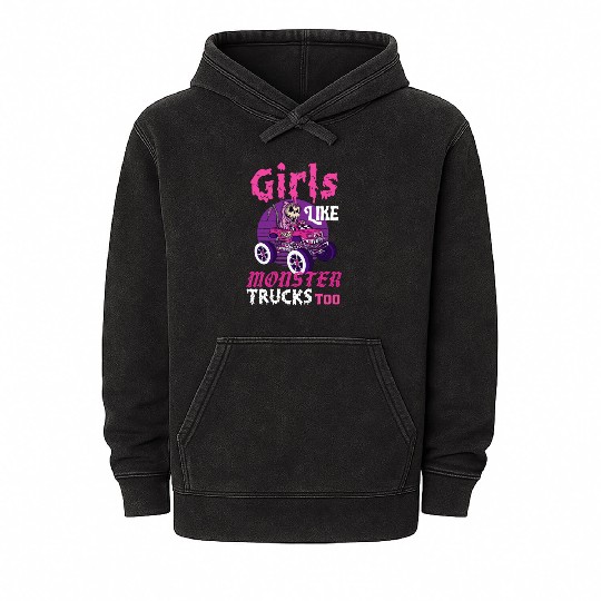 Girls Like Monster Trucks Grim Reaper Halloween Mineral Wash Hoodies