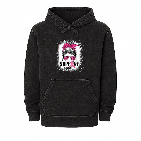Wear It Pink ,Support Squad, Breast Cancer Support Mineral Wash Hoodies