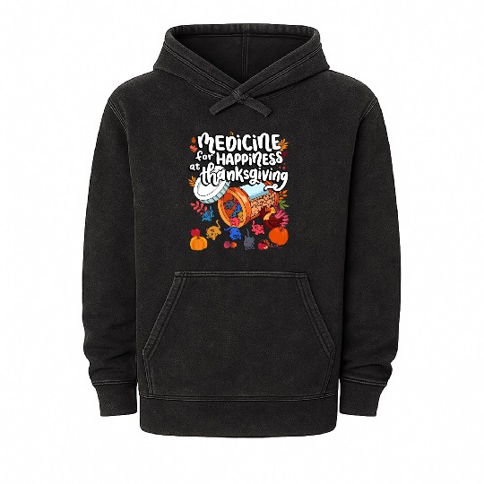 Medicine For Happiness At Thanksgiving Cat Mineral Wash Hoodies