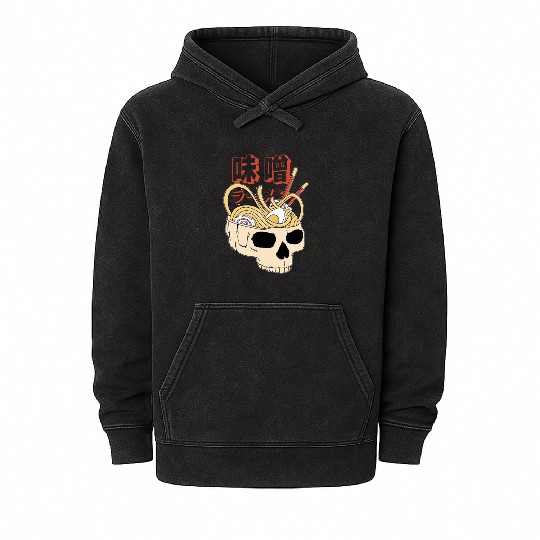 Ramen skull Mineral Wash Hoodies