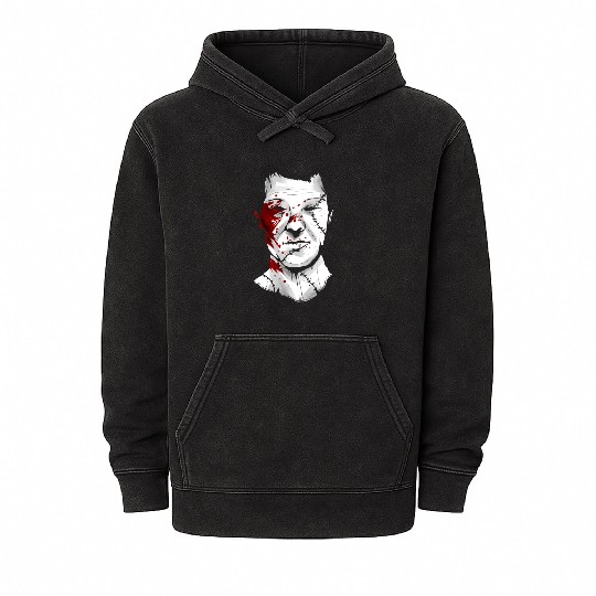 Scary Blood Splatter Leather Face Mask Halloween Mineral Wash Hoodies