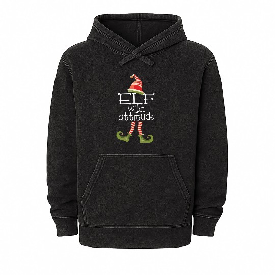 Funny Elf Christmas Matching Family Elf With Attit Mineral Wash Hoodies
