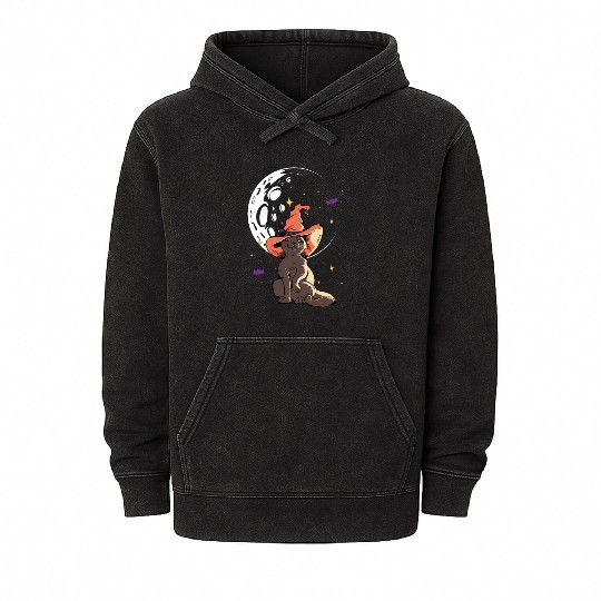 Witchy Cat On Moon For Halloween Trick Or Treat Mineral Wash Hoodies