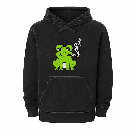 Stoned Weed Joint Frog Mineral Wash Hoodies