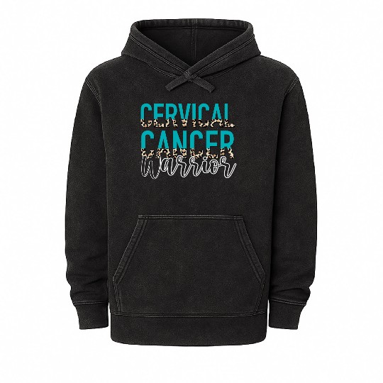 Cervical Cancer Awareness Month Warrior Teal White Mineral Wash Hoodies