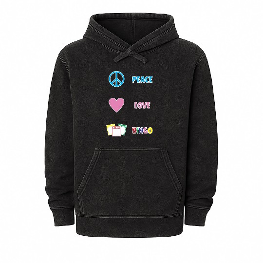 Bingo Game Player Peace Love Bingo Mineral Wash Hoodies