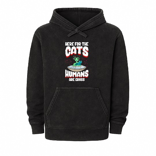 Alien Cat Abductor Halloween Humorous Trick Mineral Wash Hoodies