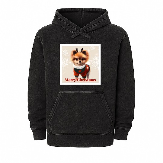 Sweet Miniature Spitz pomeranian in a Christmas. Mineral Wash Hoodies
