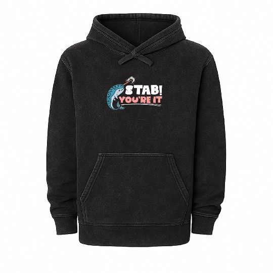Stab You're It Narwhal Unicorn Of The Sea Animal Mineral Wash Hoodies