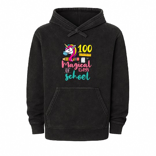 100 Magical Days of School Unicorn Teacher Studen Mineral Wash Hoodies