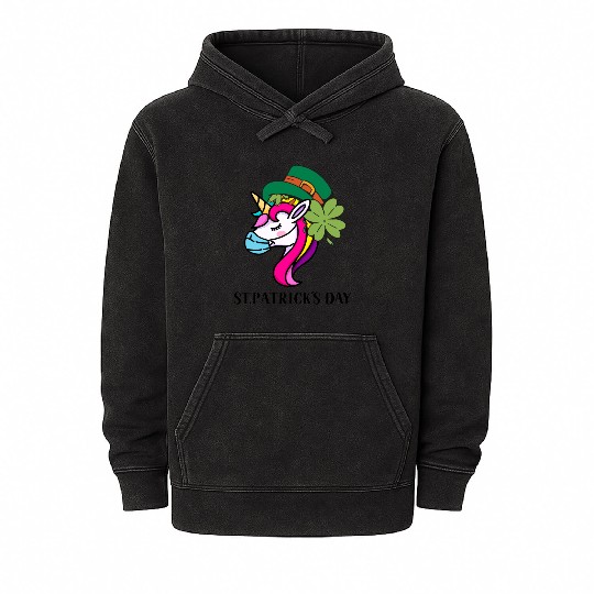 Toddler Girls St Patricks Day Rainbow Unicorn Face Mineral Wash Hoodies