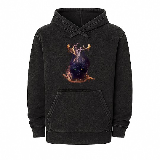 Demon Black Cat Mineral Wash Hoodies