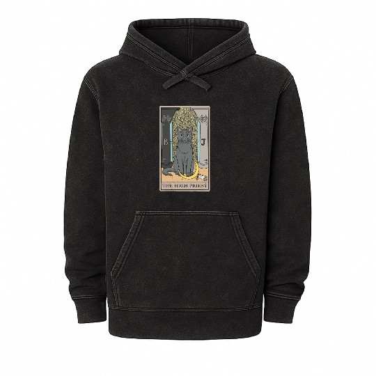 Cat High Priest Tarot Card Design for a Tarot Car Mineral Wash Hoodies