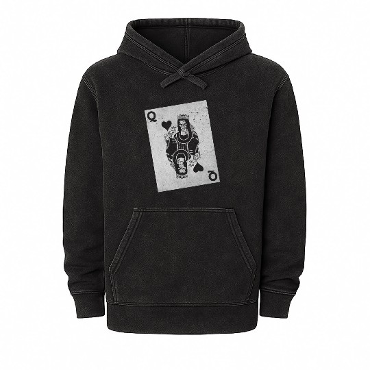 Womens Skeleton Queen Playing Card Gambling Hallow Mineral Wash Hoodies