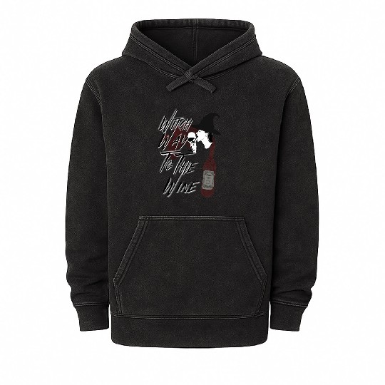 Witch Way to the Wine - Halloween Drinking Humor Mineral Wash Hoodies