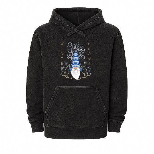 Winter Gnomes Geometric Blue Leafs Mineral Wash Hoodies