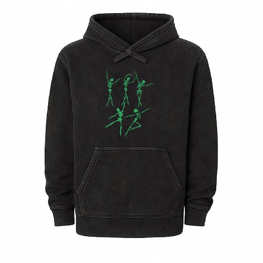 Green Dancing Skeleton Mineral Wash Hoodies