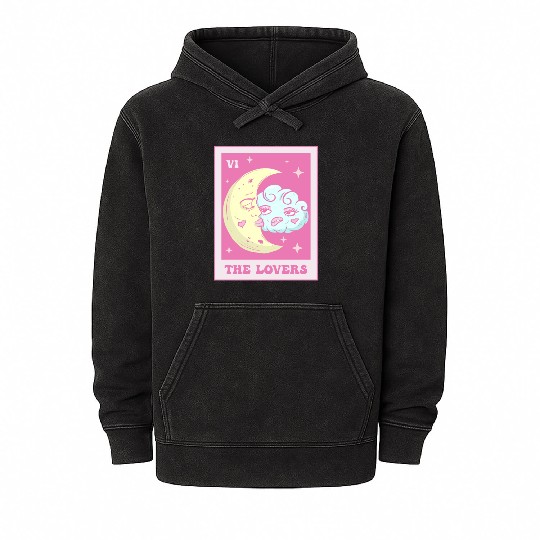 Coquette Aesthetic Pink Tarot Card The Lovers Mineral Wash Hoodies