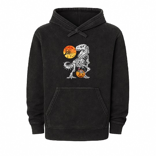 Halloween Boys Dinosaur Skeleton T rex Scary Pumpk Mineral Wash Hoodies