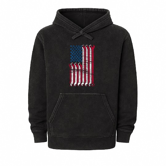 American Flag Mechanic Combination Wrenches Mineral Wash Hoodies