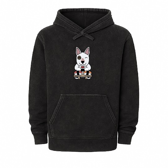 Sushi Lover English Bull Terrier Mineral Wash Hoodies