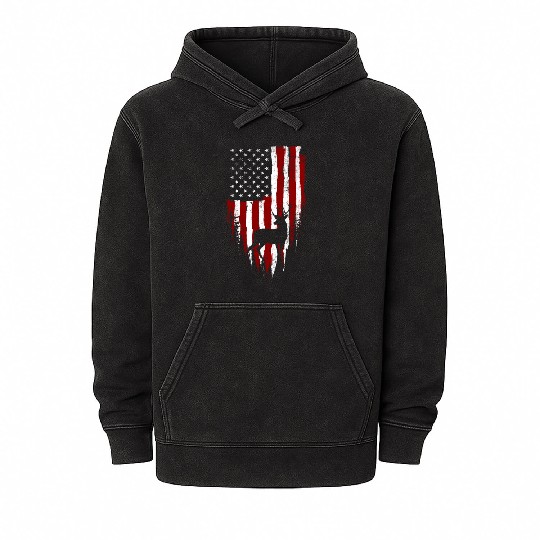 American Flag Buck Elk Vintage Hunter Hunting Gift Mineral Wash Hoodies