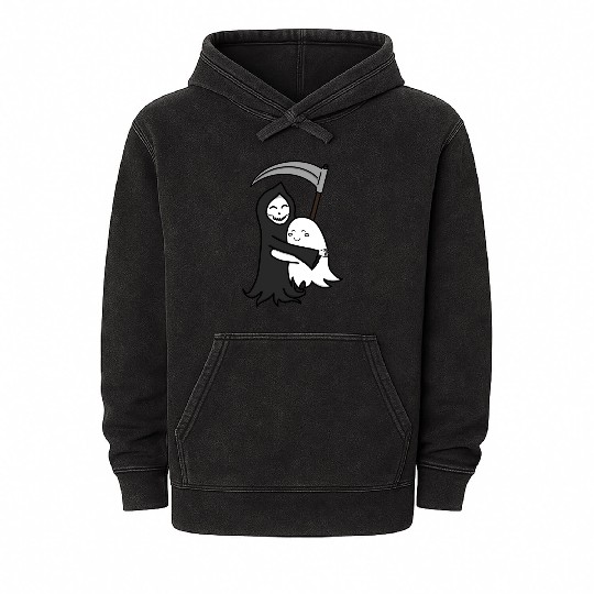 Grim Reaper & Ghost Hug | Friendship | Azrael Mineral Wash Hoodies