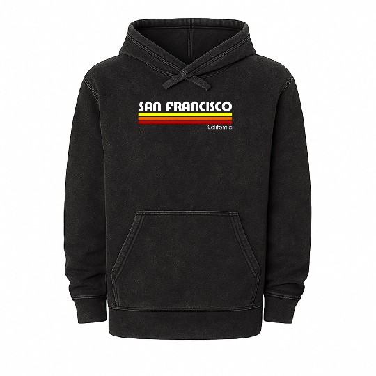 San Francisco California Retro Mineral Wash Hoodies