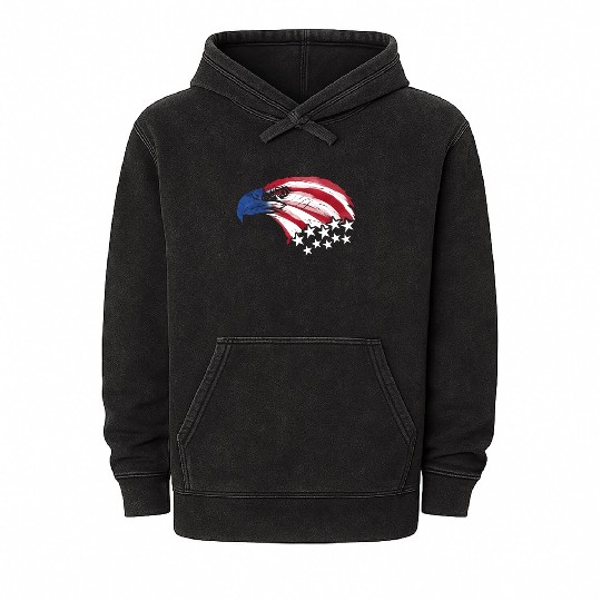 Bald Eagle US Flag Colors Patriotic 4th Of July Mineral Wash Hoodies