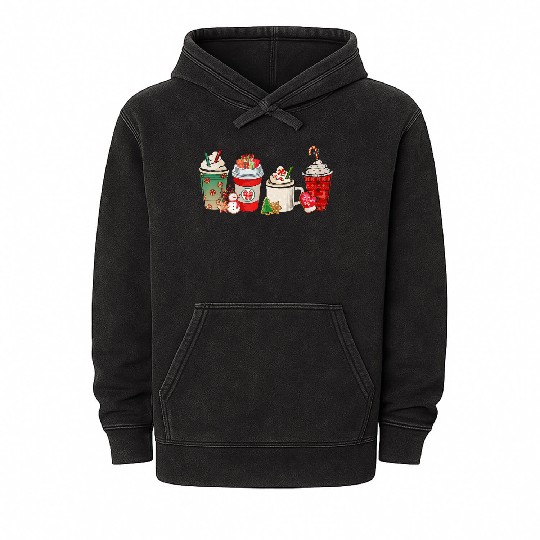 Merry Christmas Coffee Snowman Latte Peppermint Mineral Wash Hoodies