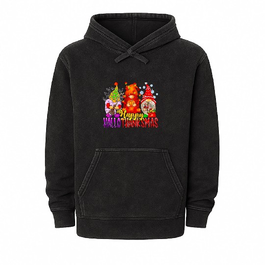 Happy Hallothanksmas Gnomes Lover Halloween Mineral Wash Hoodies