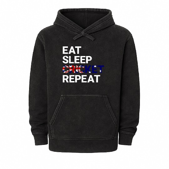 Eat Sleep Cricket Repeat AUS Flag Sports Gift Mineral Wash Hoodies