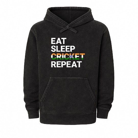 Eat Sleep Cricket Repeat IND Flag Sports Gift Mineral Wash Hoodies