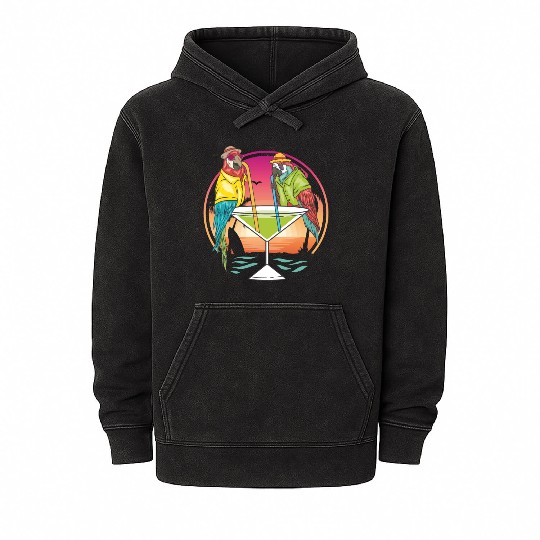 Parrots Drinking Margarita Hawaiian Birds Gift Mineral Wash Hoodies