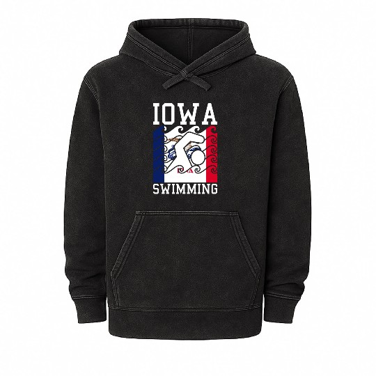 Iowa Flag Swimming Team Swim Swimmer US State Mineral Wash Hoodies
