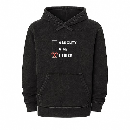 Candy Cane Naughty, Nice, I Tried Checklist Mineral Wash Hoodies