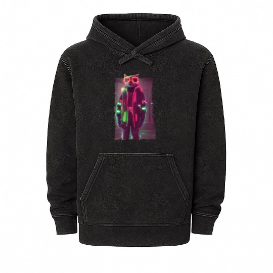 Cyberpunk Cat Mineral Wash Hoodies