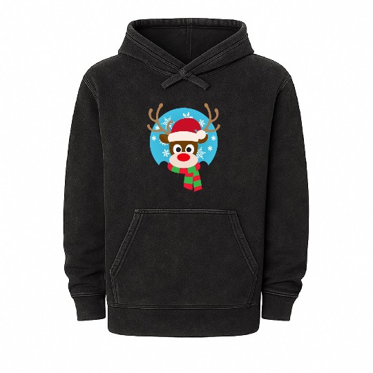 Cute Rudolph Red-Nosed Reindeer Christmas Design Mineral Wash Hoodies