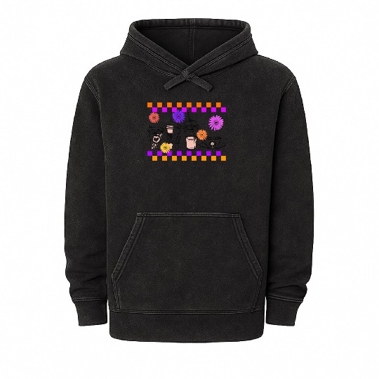 Halloween Mineral Wash Hoodies, Cute Halloween Coffee Latte